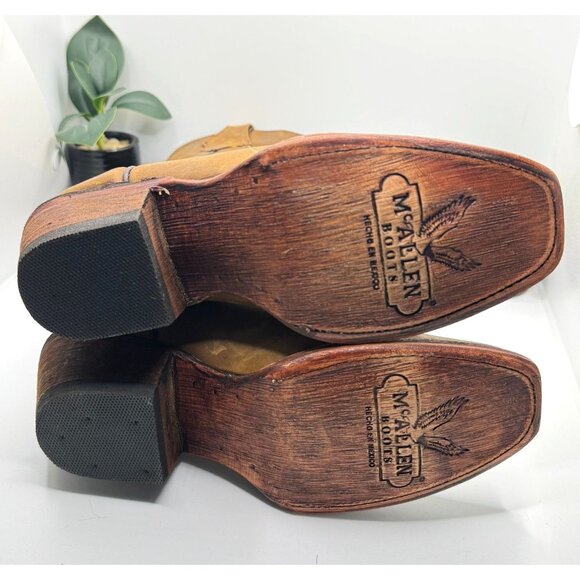 McAllen Women's Leather Western Cowboy Boots Tan Square Toe - Picture 9 of 14